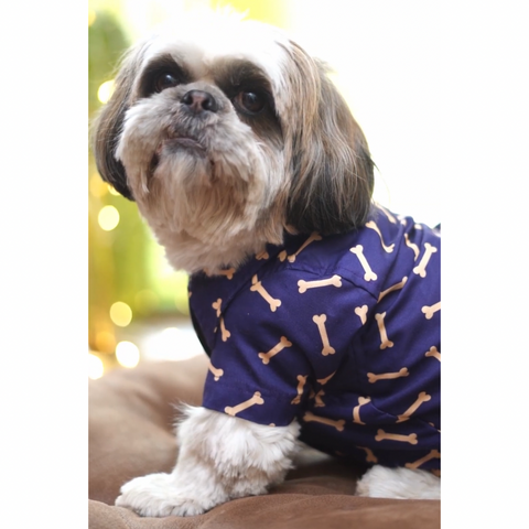 PawTaaka Bone Vibes Dog Shirt – Navy & Mustard Style