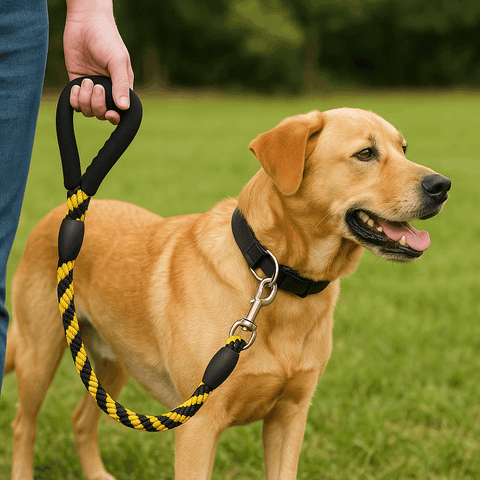 PawTaaka PowerLeash Rope Dog Leash – Yellow & Black Twist Grip (Heavy-Duty & Anti-Slip)