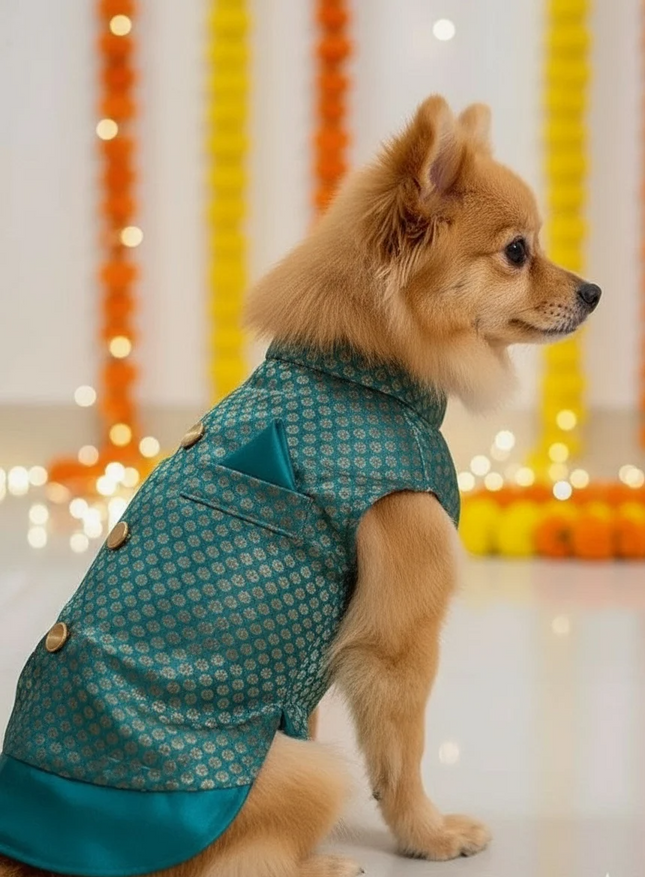 PawTaaka Green Ethnic Dog Kurta – Festivals & Wedding Outfit for Dogs
