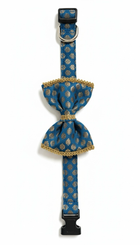 PawTaaka Blue Festive Bow Collar for Dogs & Cats | Adjustable Ethnic Pet Accessory