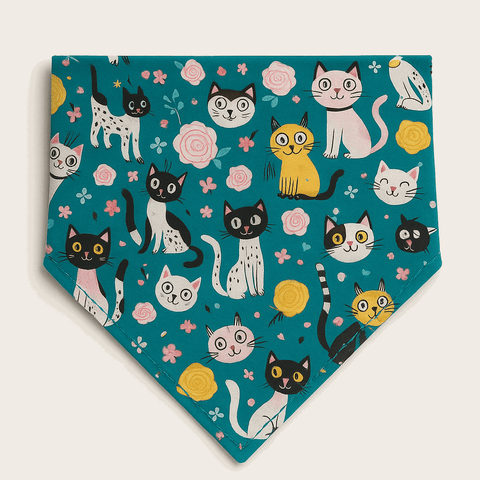 PawTaaka Meow Mania Dog Bandana – Cat-Themed Fun