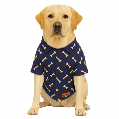 PawTaaka Bone Vibes Dog Shirt – Navy & Mustard Style
