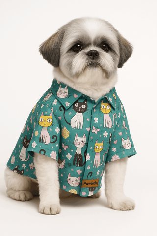 PawTaaka Kitty Doodles Dog Shirt – Teal Meow Edition