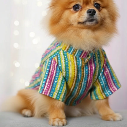 PawTaaka Festive Leheriya Dog Kurta – Multicolor Ethnic Wear for Dogs