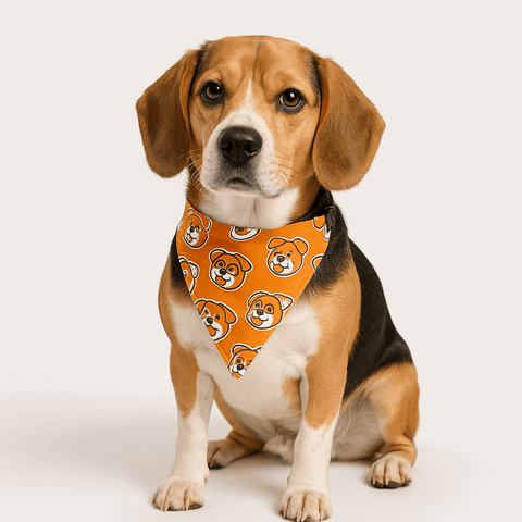 PawTaaka Orange Pup Face Dog Bandana – Lightweight, Cotton & Cute Print