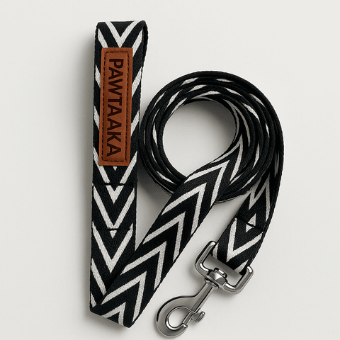 PawTaaka Monochrome Zigzag Dog Leash – Black & White