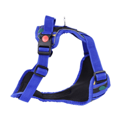 Side profile of PawTaaka Camo Burst Reflective Dog Vest Harness – Blue Jungle with adjustable straps and quick-release buckle.
