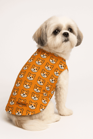 PawTaaka Smiley Faces Dog Shirt – Orange Joy Edition