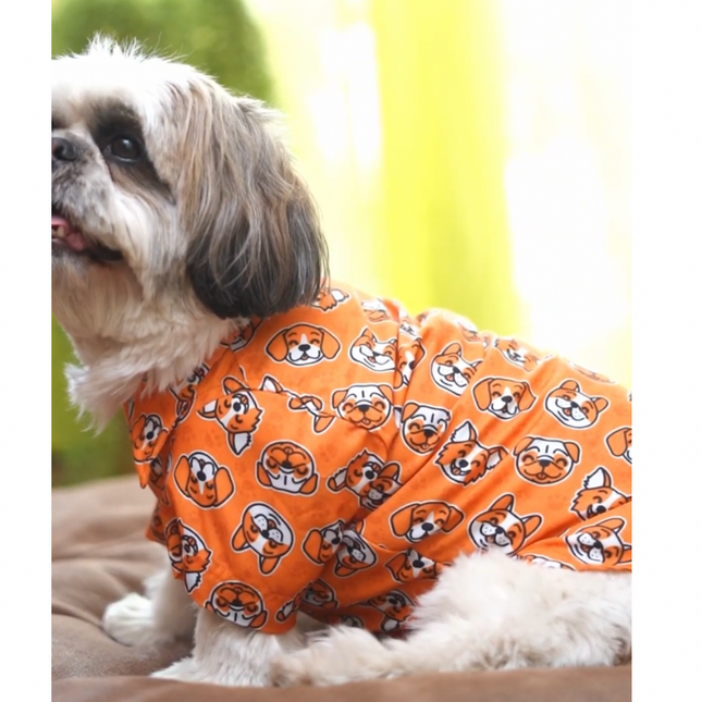 PawTaaka Smiley Faces Dog Shirt – Orange Joy Edition