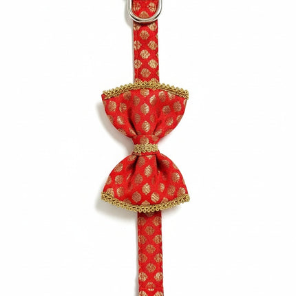 PawTaaka Red Festive Bow Collar for Dogs & Cats | Adjustable Ethnic Pet Accessory