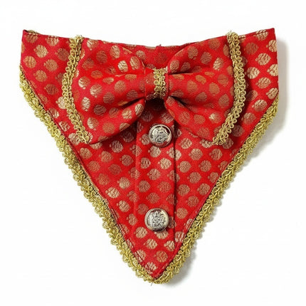 PawTaaka Red Festive Bandana with Bow for Dogs & Cats | Stylish Ethnic Pet Wear