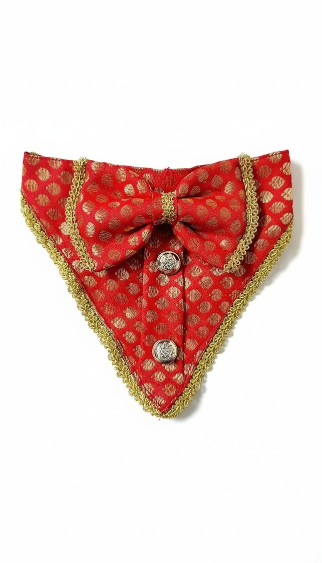 PawTaaka Red Festive Bandana with Bow for Dogs & Cats | Stylish Ethnic Pet Wear