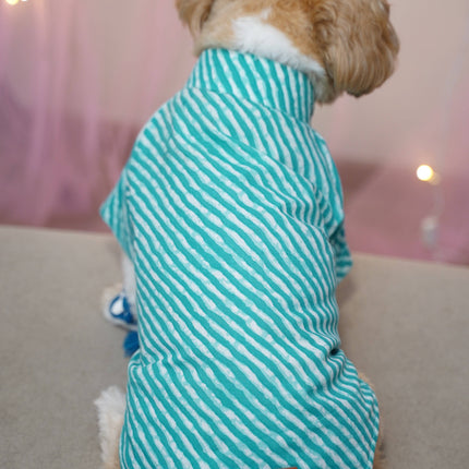 Kurta + Rakhi Combo for Dogs – Celebrate Rakhi in Style with this green striped festive kurta for pets, part of the Pawsh Rakhi Combo set.