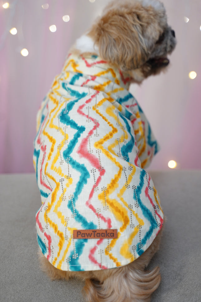 PawTaaka Special Dog Kurta – Vibrant Leheriya Print for Festive Feels