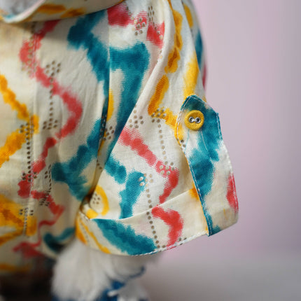 Kurta + Rakhi Combo for Dogs – Celebrate Rakhi in Style with this colorful festive kurta featuring rolled sleeves and a handcrafted rakhi on paw.