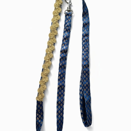 PawTaaka Luxe Gold Lace Harness & Leash – Royal Blue Festive Edition