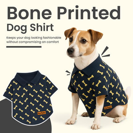 PawTaaka Bone Vibes Dog Shirt – Navy & Mustard Style