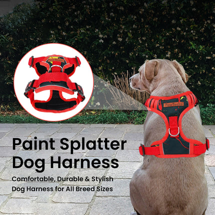 PawTaaka Paint Splatter Reflective Vest Harness – Red & Black (Soft Mesh, Adjustable & Safe)