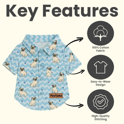 PawTaaka ZigZag Vibes Dog Shirt – Icy Blue Paws Edition