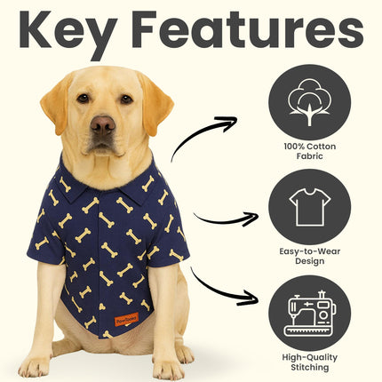 PawTaaka Bone Vibes Dog Shirt – Navy & Mustard Style