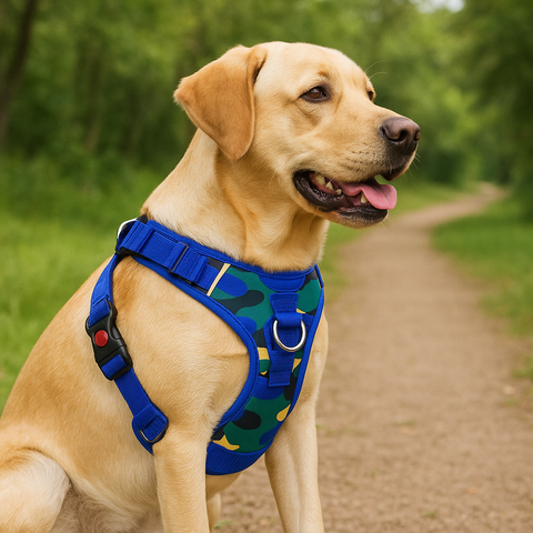 PawTaaka Camo Burst Reflective Dog Vest Harness – Blue Jungle Print