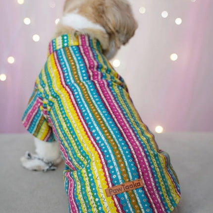PawTaaka Festive Leheriya Dog Kurta – Multicolor Ethnic Wear for Dogs