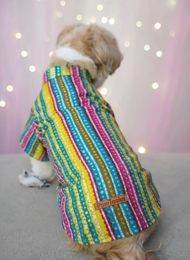 PawTaaka Festive Leheriya Dog Kurta – Multicolor Ethnic Wear for Dogs