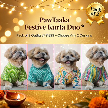 PawTaaka Premium Leheriya Dog Kurta Combo – Pick Any 2 from 4 Festive Designs