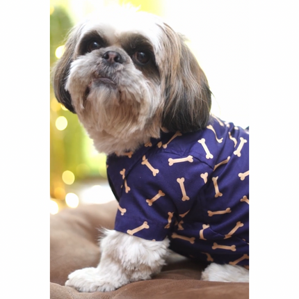 PawTaaka Bone Vibes Dog Shirt – Navy & Mustard Style