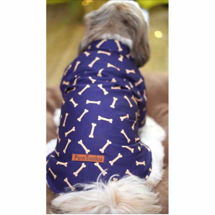 PawTaaka Bone Vibes Dog Shirt – Navy & Mustard Style