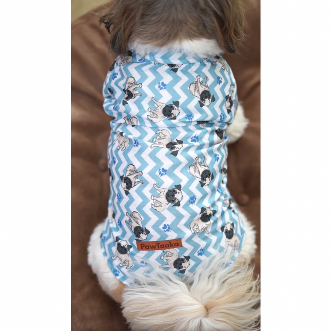 PawTaaka ZigZag Vibes Dog Shirt – Icy Blue Paws Edition