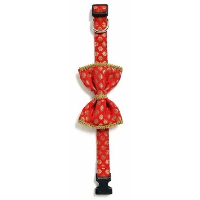 PawTaaka Red Festive Glam Box | Bow Collar, Bandana & Leash Set for Dogs & Cats