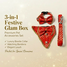 PawTaaka Red Festive Glam Box | Bow Collar, Bandana & Leash Set for Dogs & Cats