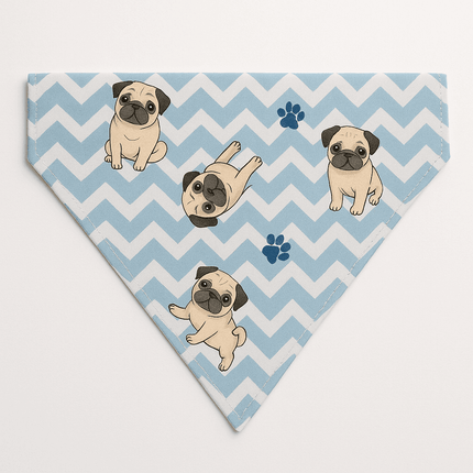 PawTaaka Zigzag Pug Print Bandana – Cool Blue Edition
