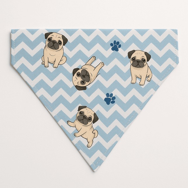 PawTaaka Zigzag Pug Print Bandana – Cool Blue Edition