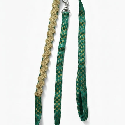 PawTaaka Luxe Festive Harness & Leash – Turquoise Green & Gold