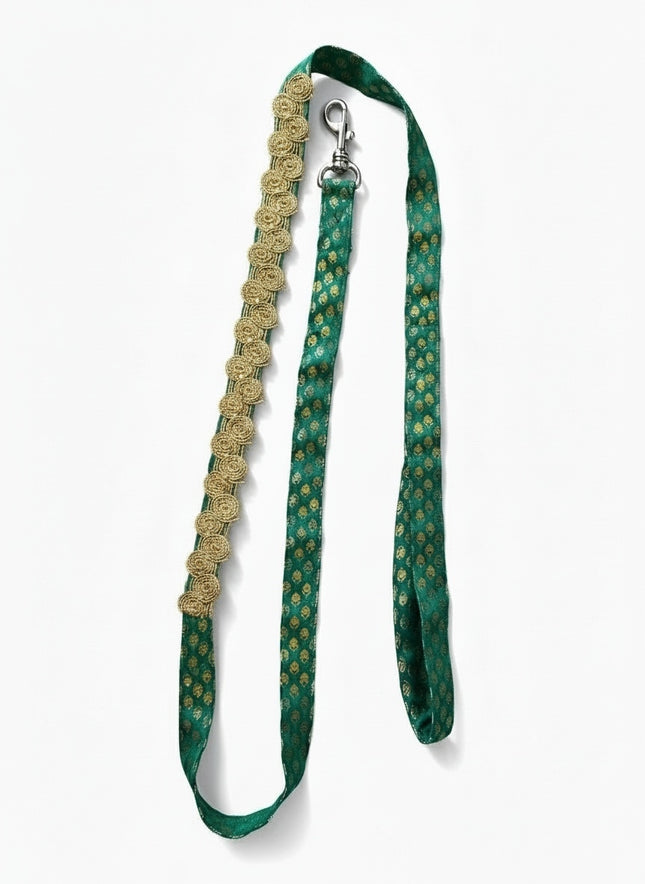 PawTaaka Luxe Festive Harness & Leash – Turquoise Green & Gold