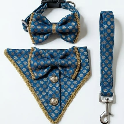 PawTaaka Blue Festive Glam Box | Bow Collar, Bandana & Leash Set for Dogs & Cats