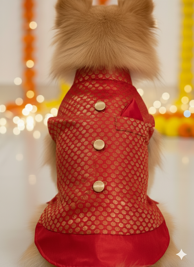 PawTaaka Red Festive Dog Kurta – Ethnic Indian Outfit for Dogs