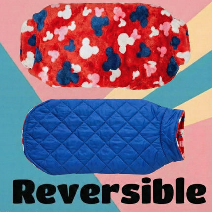 PawTaaka Everyday Reversible Winter Jacket – Blue Quilted & Red Plush Fur