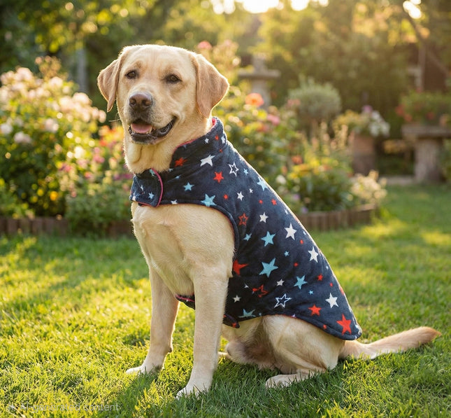 PawTaaka Everyday Reversible Winter Jacket – Pink Quilted & Blue Star Fleece