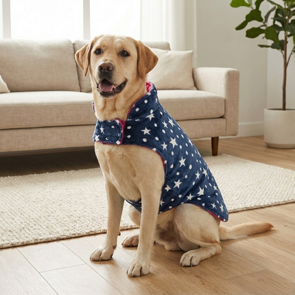 PawTaaka Everyday Reversible Winter Jacket – Pink Quilted & Blue Star Plush Fur