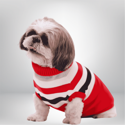 PawTaaka Cozy Red Stripe Winter Sweater for Dogs & Cats