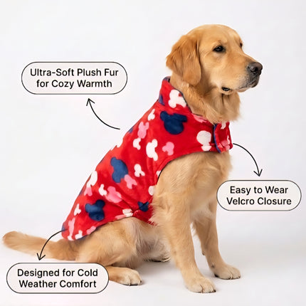 PawTaaka Everyday Reversible Winter Jacket – Blue Quilted & Red Plush Fur