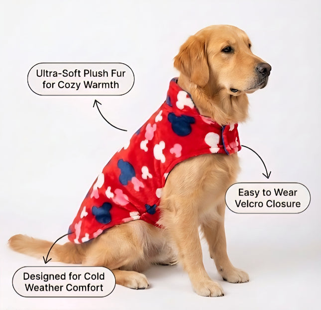 PawTaaka Everyday Reversible Winter Jacket – Blue Quilted & Red Plush Fur