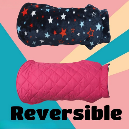 PawTaaka Everyday Reversible Winter Jacket – Pink Quilted & Blue Star Fleece
