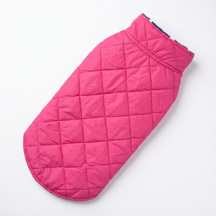 PawTaaka Everyday Reversible Winter Jacket – Pink Quilted & Blue Star Plush Fur