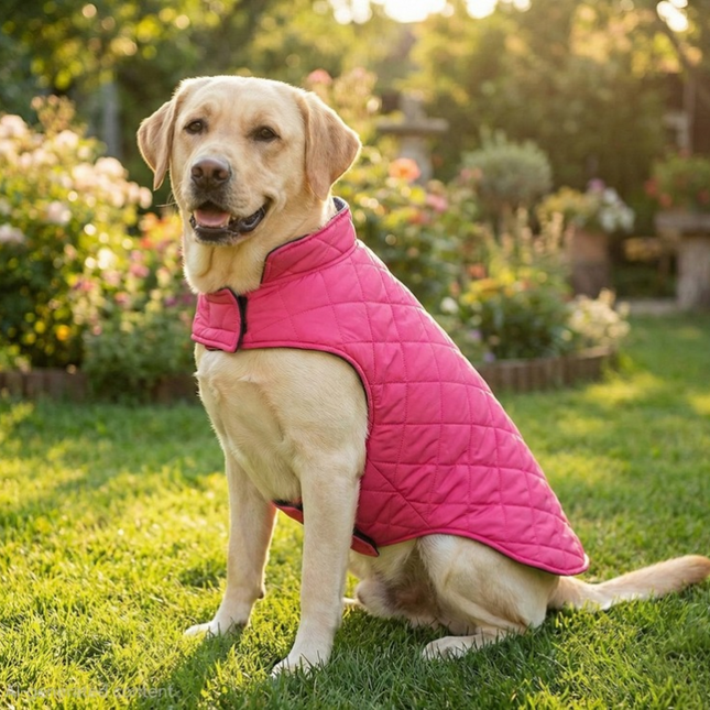 PawTaaka Everyday Reversible Winter Jacket – Pink Quilted & Blue Star Fleece