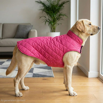PawTaaka Everyday Reversible Winter Jacket – Pink Quilted & Blue Star Fleece