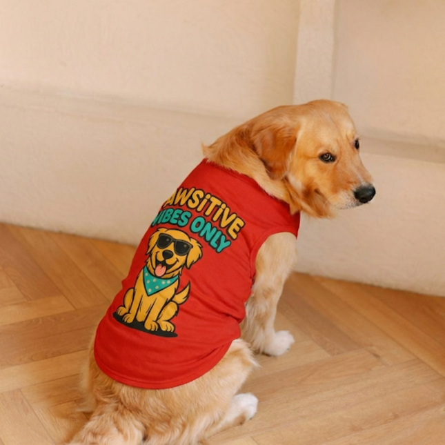PawTaaka Pawsitive Vibes Dog T-Shirt – Red Graphic Tee
